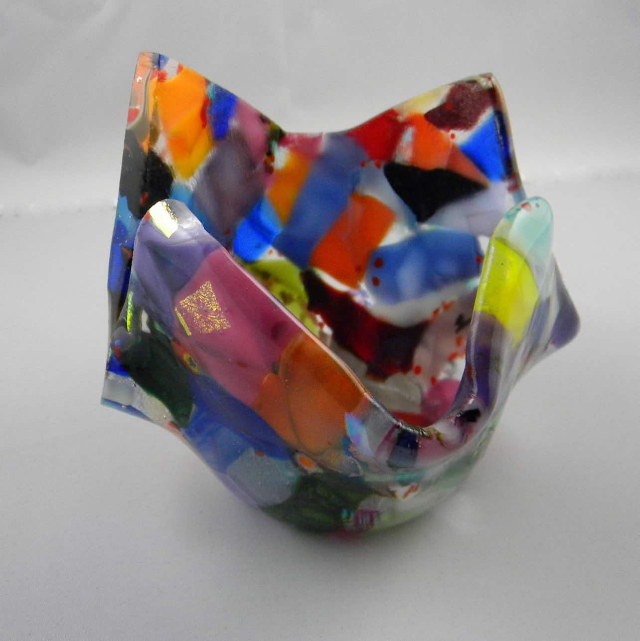 Handmade Fused Glass Multicolored Candle Votive Elegant Fused Glass