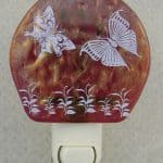 Fused Glass red iridized glass with AAE White Butterfly Decals Night Light Fused Glass red iridized glass with AAE White Butterfly Decals Night Light