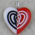 Fused Glass Red and White Heart Pendant with GPA Black and White Celtic Decals Fused Glass Red and White Heart Pendant with GPA Black and White Celtic Decals