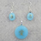 Fused Glass Pendant and earrings with GPA 22kt Gold Kanji Decals Fused Glass Pendant and earrings with GPA 22kt Gold Kanji Decals