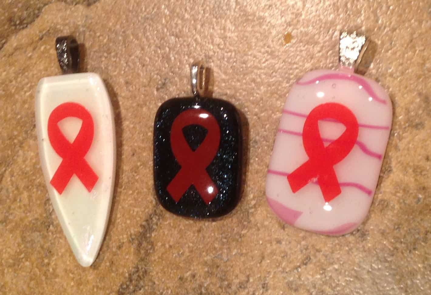 Red Ribbon Fused Glass Pendants Red Ribbon Fused Glass Pendants