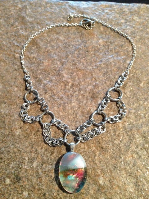 Fused Glass and Chainmaille necklaces