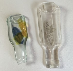 Recycled wine bottle spoon rests / tea bag holder