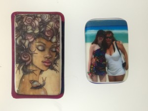 Custom color decals on fused glass magnets