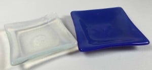 Opaline glass over clear and dark blue small trinket dishes