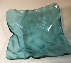 large fused glass bowl with textured bottom